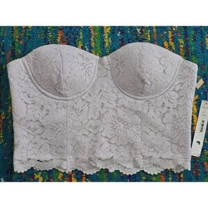 NWT AQUA Corset Top Lavender‎ Floral Lace Strapless Underwire Women Size M